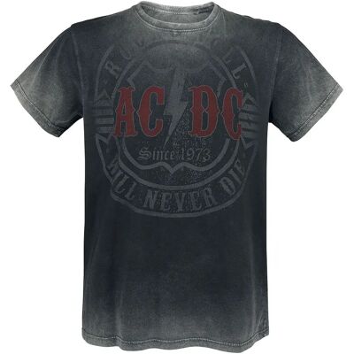 AC/DC - Kurzes T-Shirt - Dunkelgrau - Rock & Roll - Will Never Die - Unisex AC/DC - Kurzes T-Shirt - Dunkelgrau - Rock & Roll - Will Never Die - Unisex
