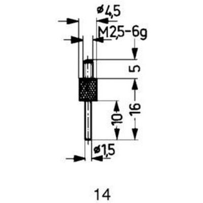 Käfer Messeinsatz M2,5, 1,5mm Ø, 11mm L, Hartmetall, für Messuhren Käfer Messeinsatz M2,5, 1,5mm Ø, 11mm L, Hartmetall, für Messuhren