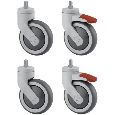 Ruedas de Plástico TENTE - 4 piezas, diámetro 75mm, doble freno, polipropileno Ruedas de Plástico TENTE - 4 piezas, diámetro 75mm, doble freno, polipropileno