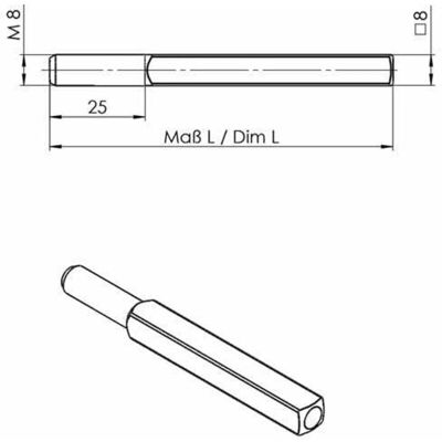 Ogro 115 Tür- & Fenstergriff - 8 mm Quadrat Ogro 115 Tür- & Fenstergriff - 8 mm Quadrat