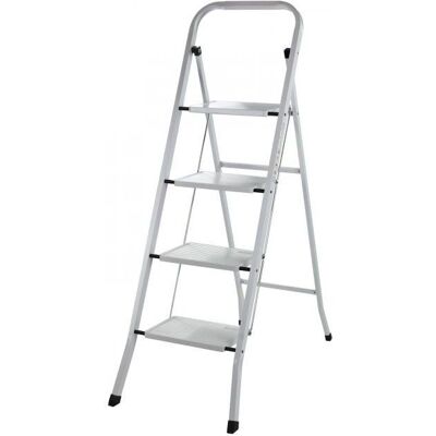 Dema - Escabeau acier 4 marches pliable blanc - Échelle - Publicité Dema - Escabeau acier 4 marches pliable blanc - Échelle - Publicité