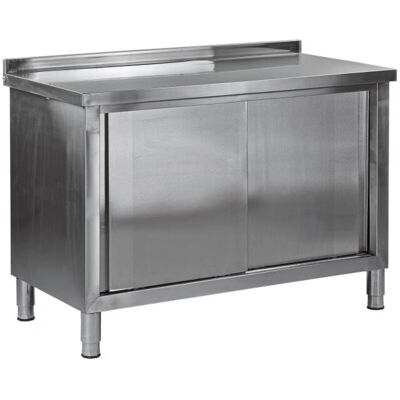 Dema - Table de travail inox - 2 portes coulissantes - Publicité Dema - Table de travail inox - 2 portes coulissantes - Publicité