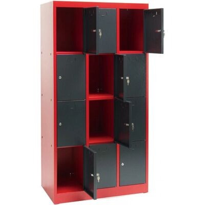 Armoire Dema 12 Compartiments - Collectivités - Atelier - École - Rouge/Gris - Publicité Armoire Dema 12 Compartiments - Collectivités - Atelier - École - Rouge/Gris - Publicité