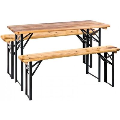 Dema - Table et bancs de brasserie - 120x60 cm - 3-piece - Garden dining set - Publicité Dema - Table et bancs de brasserie - 120x60 cm - 3-piece - Garden dining set - Publicité