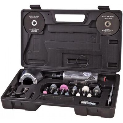 Dema - Combiné Meuleuse Polisseuse Pneumatique - 20-pcs - Pneumatic grinder/polisher set - Publicité Dema - Combiné Meuleuse Polisseuse Pneumatique - 20-pcs - Pneumatic grinder/polisher set - Publicité