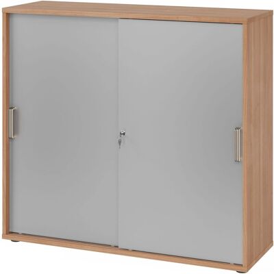 Armoire à portes coulissantes Noyer/Silber - 2 étagères - Publicité Armoire à portes coulissantes Noyer/Silber - 2 étagères - Publicité