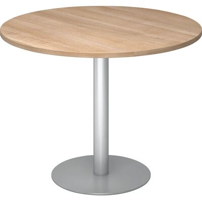 Kaiserkraft Konferenztisch - Ø 1000 mm, 755 mm hoch, silberner Rahmen, Nussbaum-Dekor Kaiserkraft Konferenztisch - Ø 1000 mm, 755 mm hoch, silberner Rahmen, Nussbaum-Dekor