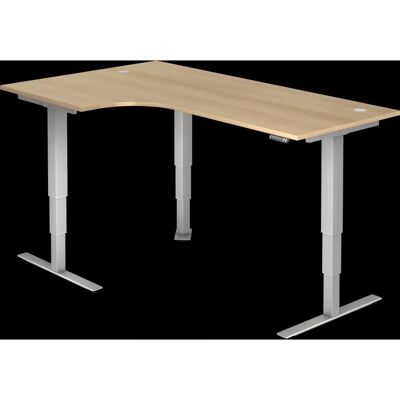 HAMMERBACHER Höhenverstellbarer Schreibtisch - Eiche L-Form, Silberrahmen HAMMERBACHER Höhenverstellbarer Schreibtisch - Eiche L-Form, Silberrahmen