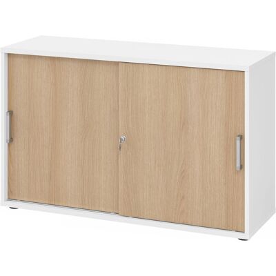 hjh OFFICE PRO BETA 1752S - Blanc/Chêne Armoire coulissante hjh OFFICE PRO BETA 1752S - Blanc/Chêne Armoire coulissante