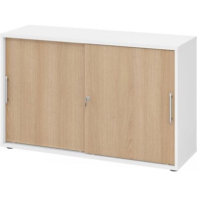 Armoire coulissante HAMMERBACHER Prokura - 120x40x75cm - Blanc/Chêne Armoire coulissante HAMMERBACHER Prokura - 120x40x75cm - Blanc/Chêne