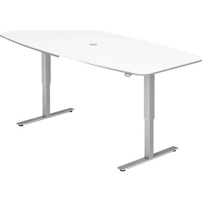 Hammerbacher Konferenztisch - Höhenverstellbar, Weiß & Silber - 220x83/103x71-120cm Hammerbacher Konferenztisch - Höhenverstellbar, Weiß & Silber - 220x83/103x71-120cm