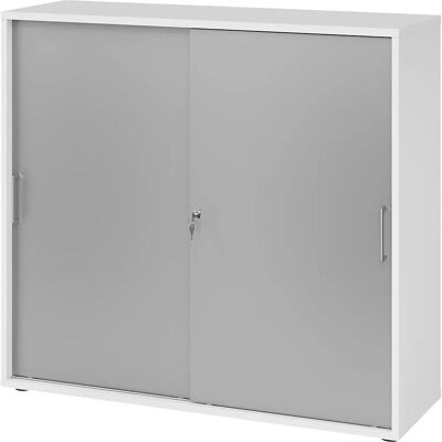 Armoire coulissante blanc argent HAMMERBACHER - 2 étagères - Publicité Armoire coulissante blanc argent HAMMERBACHER - 2 étagères - Publicité