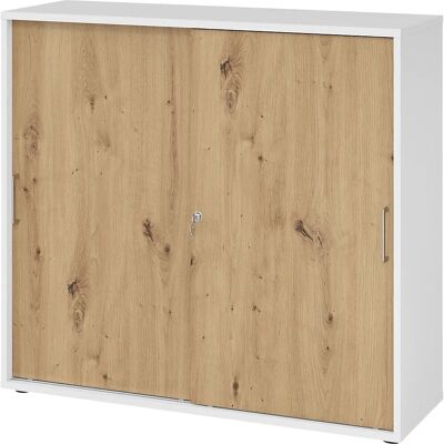 Hammerbacher Platzsparender Schiebetürenschrank - Weiß & Eiche Finish Hammerbacher Platzsparender Schiebetürenschrank - Weiß & Eiche Finish