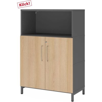 Hammerbacher Aufbewahrungseinheit - Graphit/Eiche - Verstellbare, abschließbare Türen - Möbelstauraus Hammerbacher Aufbewahrungseinheit - Graphit/Eiche - Verstellbare, abschließbare Türen - Möbelstauraus