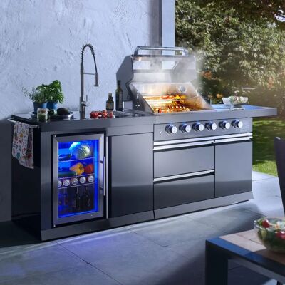 Buschbeck Outdoorküche Cambridge Gasgrill - Edelstahl, 4 Brenner, Kühlschrank, Spüle - 262cm Buschbeck Outdoorküche Cambridge Gasgrill - Edelstahl, 4 Brenner, Kühlschrank, Spüle - 262cm
