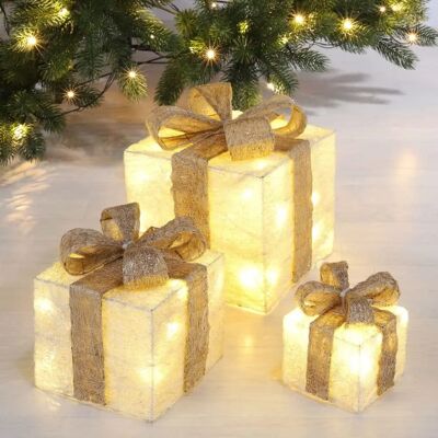 Boîtes cadeaux LED HI avec rubans dorés - Décoration de Noël - Publicité Boîtes cadeaux LED HI avec rubans dorés - Décoration de Noël - Publicité