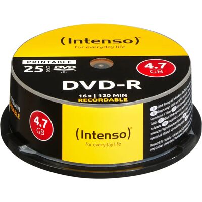 Intenso DVD-R 4,7GB - Imprimable - 16x - 25 pièces Intenso DVD-R 4,7GB - Imprimable - 16x - 25 pièces