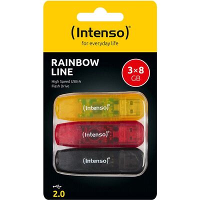 Intenso Rainbow Line USB-Stick 8 GB Zwart, Rood, Geel Intenso Rainbow Line USB-Stick 8 GB Zwart, Rood, Geel