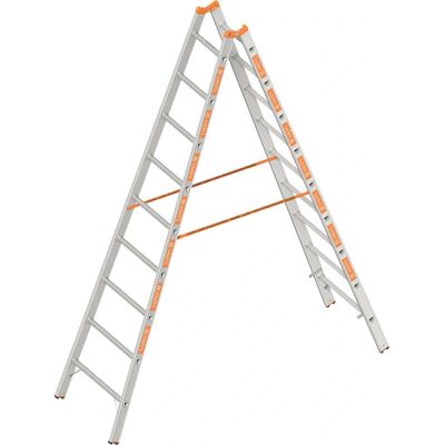 Layher Aluminium-Stehleiter - 2x9 schmale Stufen - Faltbar Layher Aluminium-Stehleiter - 2x9 schmale Stufen - Faltbar