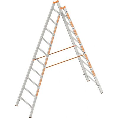 Layher Teleskopleiter aus Aluminium - 2x10 schmale Stufen Layher Teleskopleiter aus Aluminium - 2x10 schmale Stufen