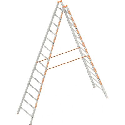 Escalera de peldaños estrechos Layher - Aluminio, Plegable, 2x14 Peldaños Escalera de peldaños estrechos Layher - Aluminio, Plegable, 2x14 Peldaños
