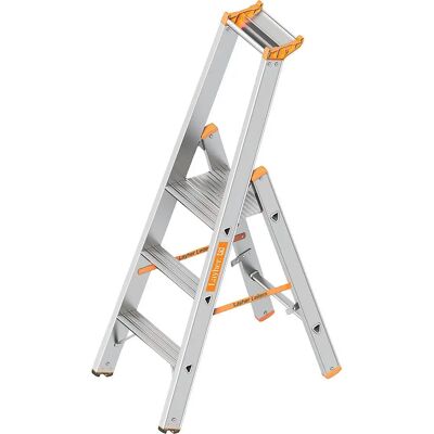 Escalera de aluminio plegable Layher de 3 peldaños - Escalera de tijera Escalera de aluminio plegable Layher de 3 peldaños - Escalera de tijera