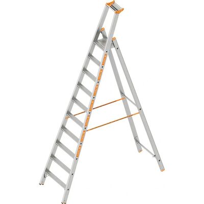 Escalera doble con 10 peldaños y plataforma - Escalera con pasos dobles Escalera doble con 10 peldaños y plataforma - Escalera con pasos dobles