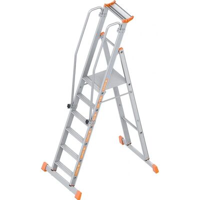 Layher Aluminiumleiter mit Plattform - 6 Stufen, Einseitiger Aufstieg Layher Aluminiumleiter mit Plattform - 6 Stufen, Einseitiger Aufstieg