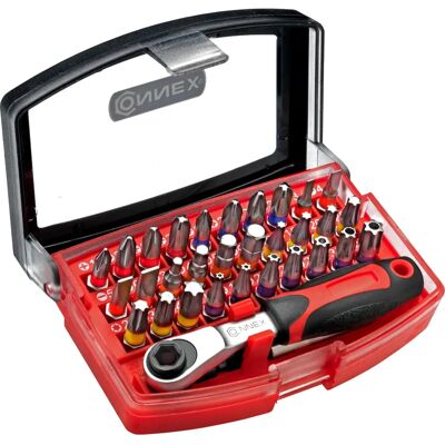 Set di 32 pezzi Connex con Mini Cricchetto 1/4'' e supporto magnetico Set di 32 pezzi Connex con Mini Cricchetto 1/4'' e supporto magnetico