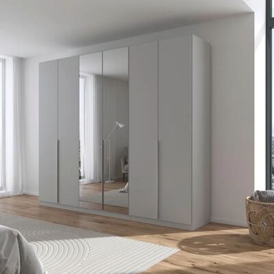 Rauch Agordo Kleiderschrank - Seidengrau, 6 Regale, Spiegeltüren Rauch Agordo Kleiderschrank - Seidengrau, 6 Regale, Spiegeltüren
