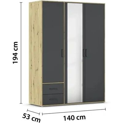 RAUCH Voyager Kleiderschrank - 3-türig, 4 Einlegeböden, Grau RAUCH Voyager Kleiderschrank - 3-türig, 4 Einlegeböden, Grau