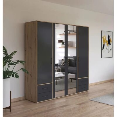 RAUCH Voyager Kleiderschrank - Modern Eiche Artisa/Graumetallic - 4 Türen RAUCH Voyager Kleiderschrank - Modern Eiche Artisa/Graumetallic - 4 Türen