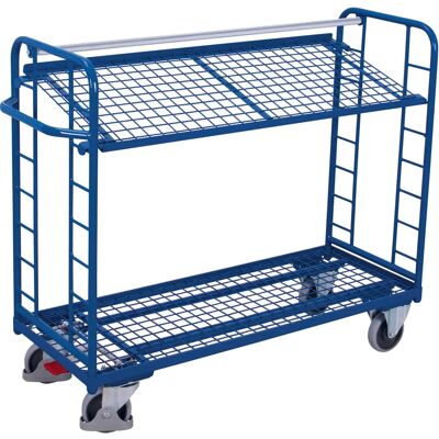 Variofit Etagenwagen mit vergitterten Seiten, Rohrschiebegriff und neigbarem Drahtgitterboden - Trolley Variofit Etagenwagen mit vergitterten Seiten, Rohrschiebegriff und neigbarem Drahtgitterboden - Trolley