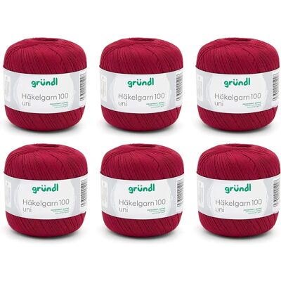 Fil crochet rouge Gründl - Coton mercerisé - 6 x 100g Fil crochet rouge Gründl - Coton mercerisé - 6 x 100g