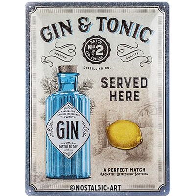 Panneau Nostalgic-Art Gin & Tonic - Décor vintage - 30x40cm Panneau Nostalgic-Art Gin & Tonic - Décor vintage - 30x40cm