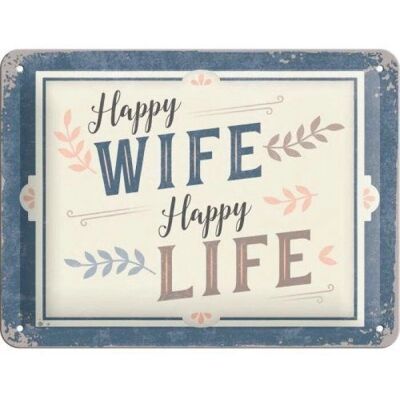 ART Painel decorativo retrô, 15 x 20 cm, Happy Wife Happy Life – ideia de presente com texto, em metal, design vintage - Painel ART Painel decorativo retrô, 15 x 20 cm, Happy Wife Happy Life – ideia de presente com texto, em metal, design vintage - Painel