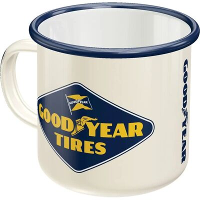 Goodyear Logo Weiß Emaille Becher - Automobil Geschenk - 360ml Goodyear Logo Weiß Emaille Becher - Automobil Geschenk - 360ml