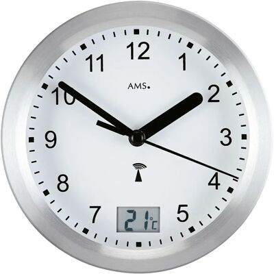 AMS F5923 - Silbergardinstimer mit Temperatur - Wanduhr AMS F5923 - Silbergardinstimer mit Temperatur - Wanduhr