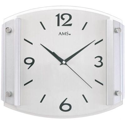 AMS F5938 Silberne Wanduhr - Funkuhr AMS F5938 Silberne Wanduhr - Funkuhr