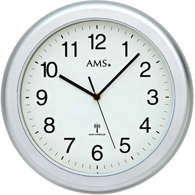 Horloge Murale AMS F5956 Argentée - Montre Radio-pilotée - Publicité Horloge Murale AMS F5956 Argentée - Montre Radio-pilotée - Publicité