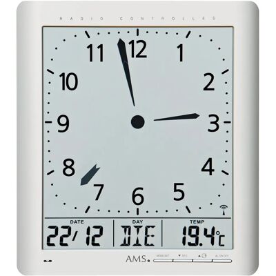 Horloge Murale AMS F5898 Argentée avec Alarme - Horloges Murales - Publicité Horloge Murale AMS F5898 Argentée avec Alarme - Horloges Murales - Publicité