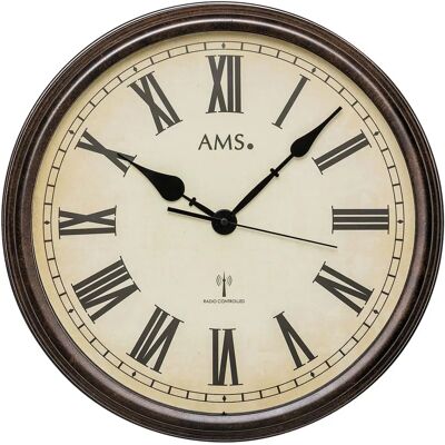 Horloge Murale AMS F5977 - Radio-pilotée - Quartz Rétro - Marron - Publicité Horloge Murale AMS F5977 - Radio-pilotée - Quartz Rétro - Marron - Publicité