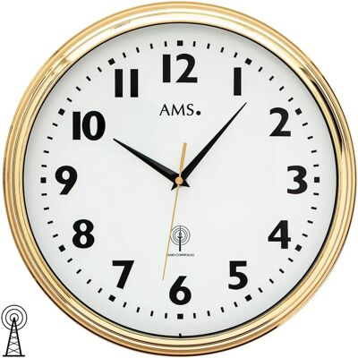 AMS F5963 Goldene Wanduhr - Funk, Quarz, 32cm AMS F5963 Goldene Wanduhr - Funk, Quarz, 32cm