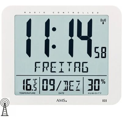 AMS F5886 Weiße Digitale Funkwanduhr - Wanduhr AMS F5886 Weiße Digitale Funkwanduhr - Wanduhr
