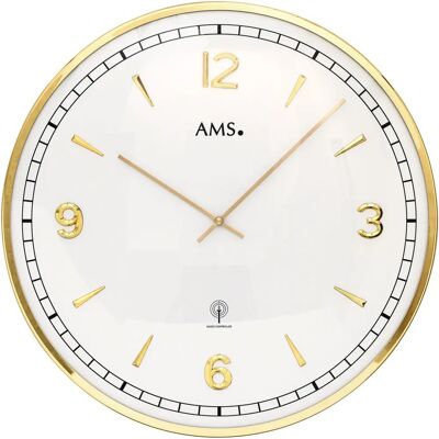Horloge Murale AMS F5609 - Radio-pilotée, cadran blanc, boîtier or - Publicité Horloge Murale AMS F5609 - Radio-pilotée, cadran blanc, boîtier or - Publicité
