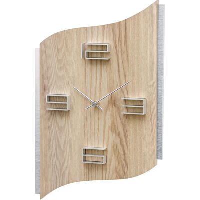 Horloge Murale AMS W9613 - Quartz, Bois, Argenté - Publicité Horloge Murale AMS W9613 - Quartz, Bois, Argenté - Publicité
