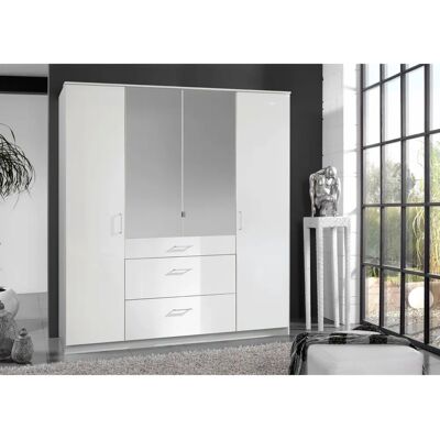 WIMEX Clack Kleiderschrank - 180cm, Weiß Hochglanz, Spiegel, 4-türig WIMEX Clack Kleiderschrank - 180cm, Weiß Hochglanz, Spiegel, 4-türig