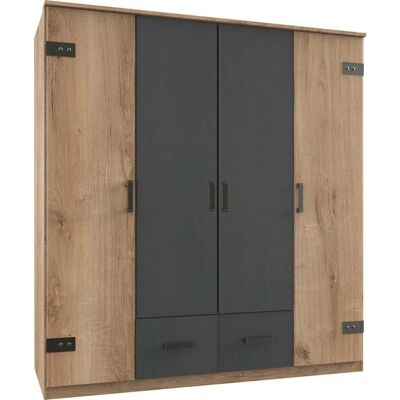 WIMEX Glasgow Kleiderschrank - 4 Schubladen, 4 Einlegeböden, 2 Kleiderstangen WIMEX Glasgow Kleiderschrank - 4 Schubladen, 4 Einlegeböden, 2 Kleiderstangen