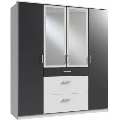 WIMEX Click Kleiderschrank - Moderner 4-türiger Weiß/Graphit mit Spiegel WIMEX Click Kleiderschrank - Moderner 4-türiger Weiß/Graphit mit Spiegel