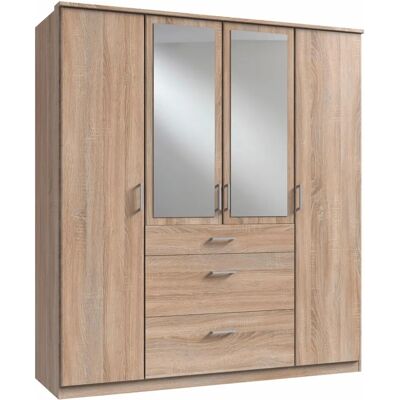WIMEX Click Kleiderschrank - 4-türig, Braun, Spiegel, Geräumig WIMEX Click Kleiderschrank - 4-türig, Braun, Spiegel, Geräumig